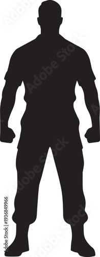 Muscular man vector silhouette illustration showing strong build in a powerful pose line art
