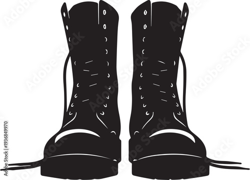 Pair of military combat boots vector silhouette illustration line art for army or fashion
