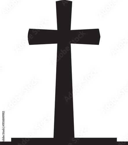 Religious symbol vector silhouette illustration. christian cross line art for solemn design