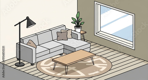 Modern Living Room Interior with Sofa and Coffee Table.