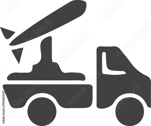 Icon of a missile launcher truck, representing military transport, defense systems, and strategic weapons