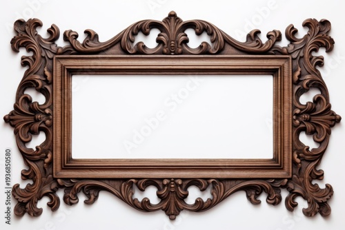 Antique baroque style frame displaying intricate wood carving on a clean background