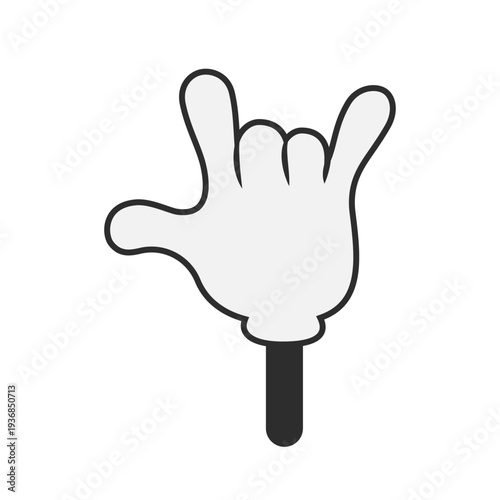 Cartoon fingers gesture the Rock, cartoon rock hand. Glove hand making rock and roll gesture.