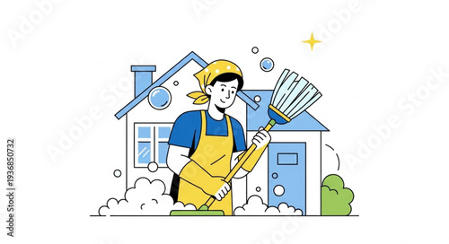 Construction Worker Holding Blueprint in Front of House.