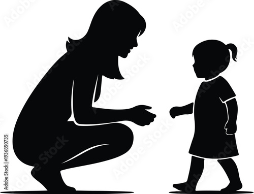 Vector mother child connection love care parenting moment silhouette design