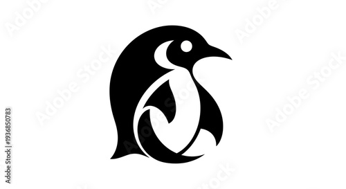 Stylized black and white penguin illustration