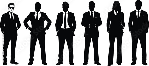 Business people silhouettes collection showing confident corporate men and woman standing in formal suits, professional team concept isolated on white background