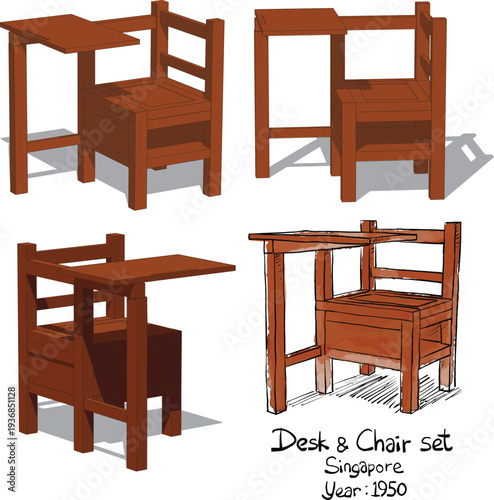 Desk and Chair set from Early Singapore's Chinese School.