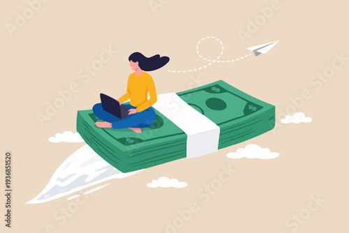 Woman with Laptop and Money