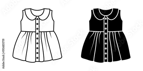 Baby Dress icon set. Illustration of two contrasting toddler dresses with button details.