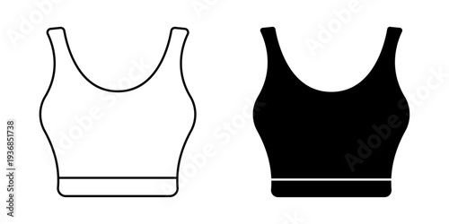 Bra icon set. Minimalist black and white outline of a sports bra on a plain background.