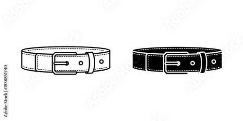 Belt icon set. Illustration of two leather belts in black and white variations.