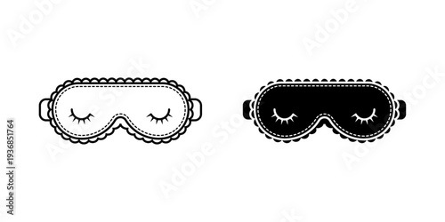 Sleeping Mask icon set. Artistic illustration of two sleep masks with eyelash designs in black and white.