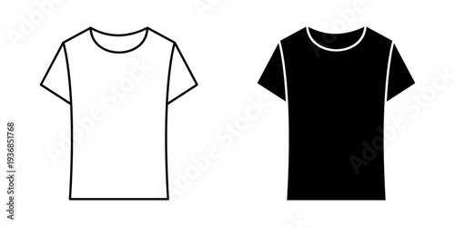 t shirt icon set. Black and white minimalist t-shirt design on a white background.