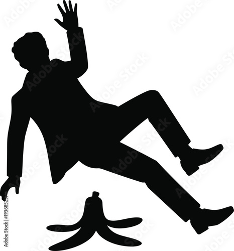 Silhouette of Man Slipping on Banana Peel falling accident