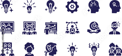 Creative Thinking, Innovation Brainstorming, and Business Strategy Glyph Icon Set