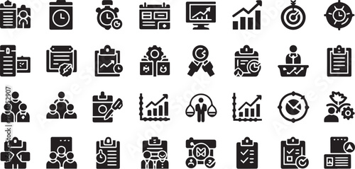 Time Management, Project Scheduling, and Business Productivity Glyph Icon Set