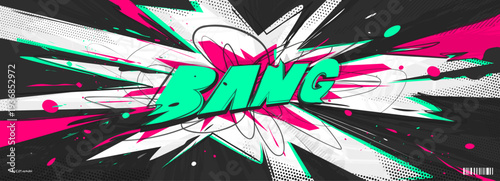 Comic Explosion Effect with Abstract Manga and Cartoon Halftone Bg for Anime in Black and White with Impact. Smoke and Vector Explosive Elements with Flame and Bang for A Vibrant Background