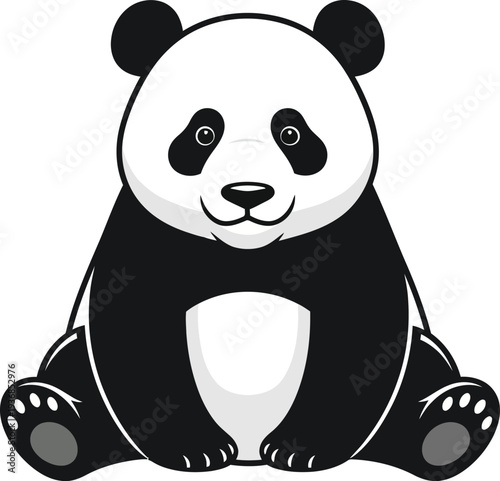 Panda illustration features a cheerful giant panda sitting upright with its eyes open and a gentle smile, depicted in a friendly cartoon style, ready to bring joy to various designs.