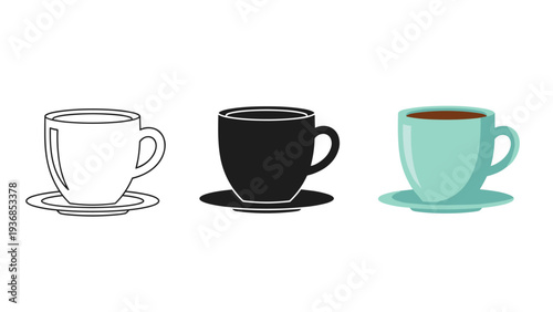 Coffee Cup Saucer Set Flat Icon Commercial