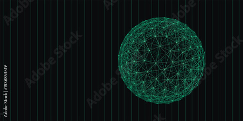 3D Global Satellite Network Technology Background with Spherical Plexus Globe Mesh and Cyan Mint Glowing Communication Nodes