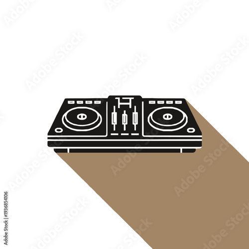 Modern DJ Turntable Controller with Long Shadow isolated on transparent background