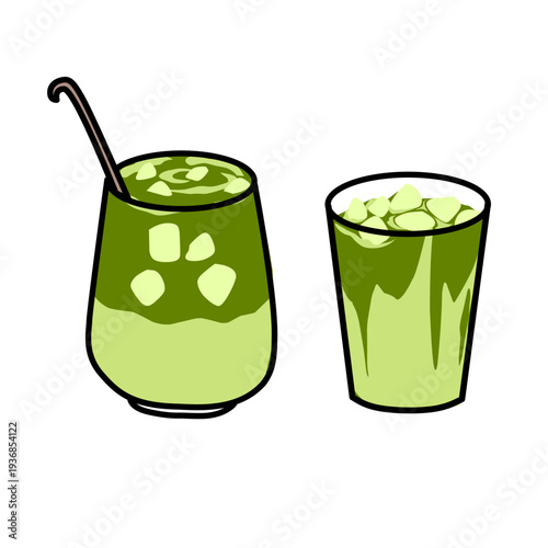 vector illustration of a glass of green matcha, green tea