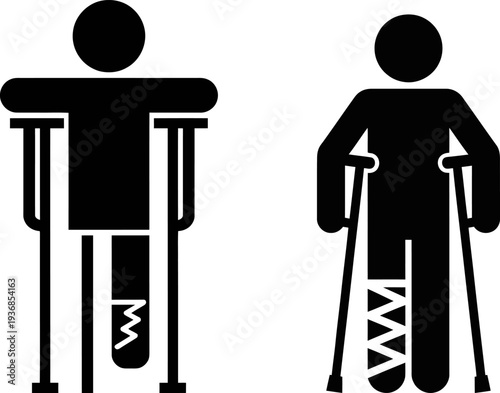 Silhouette icons depicting individuals using crutches and prosthetic limbs