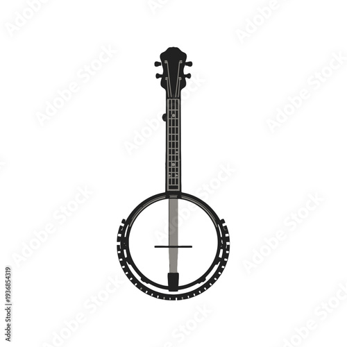 Black Banjo Silhouette Music Instrument for Country and Folk Musicians, isolated on transparent background