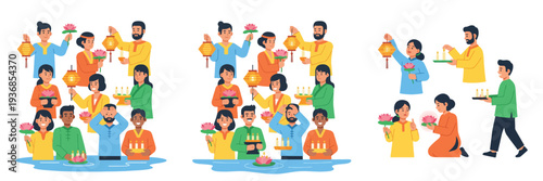 Asian people celebrating festival with traditional costumes