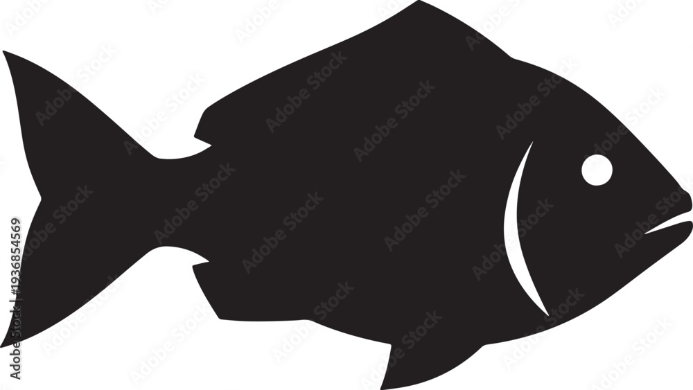 Fototapeta premium Fish silhouette on transparent background vector illustration, marine life, underwater animal icon, fishing industry symbol