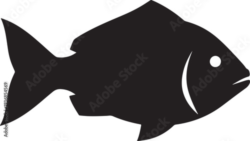 Fish silhouette on transparent background vector illustration, marine life, underwater animal icon, fishing industry symbol
