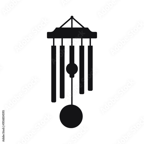 Silhouette of a Bamboo Wind Chime with Hanging Tubes and Ball, Peaceful Decoration Isolated on Transparent Background