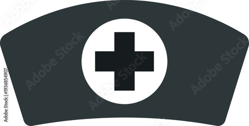 Nurse Hat Icon with Medical Cross Symbol