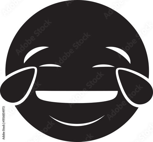 Tears of joy emoji icon on transparent background. black isolated silhouette image vector illustration design