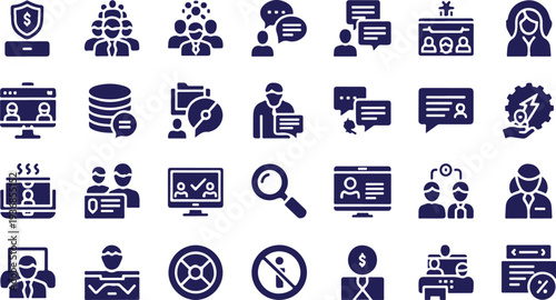 IT Service Management, User Authentication, and Data Communication Glyph Icon Set