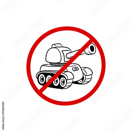 Anti-War Protest Sign with Crossed Out Military Tank Illustration