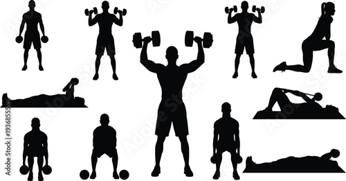 Mega collection of black silhouettes featuring families, business professionals, sports athletes, scuba divers, motorcyclists, and people in diverse active lifestyle commercial pose