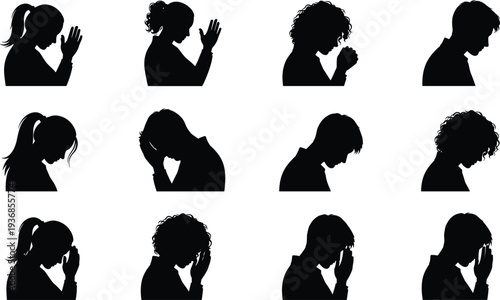 Prayer, silhouette, meditation, faith, spiritual, profile, worship, religion, peace, hope, person, human, mindfulness, church, devotion