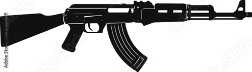 Assault, rifle, silhouette, firearm, weapon, military, defense, tactical, gun, vector, illustration, black, white, isolated, equipment, security, protection, icon, design, symbol
