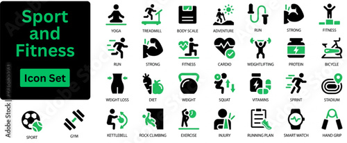 Silhouette vector of Sport and Fitness icon set. Fitness and sport isolated icons set. Vector illustration