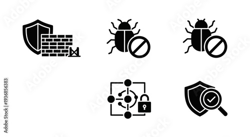 Cybersecurity Icons Representing Protection and Threats.