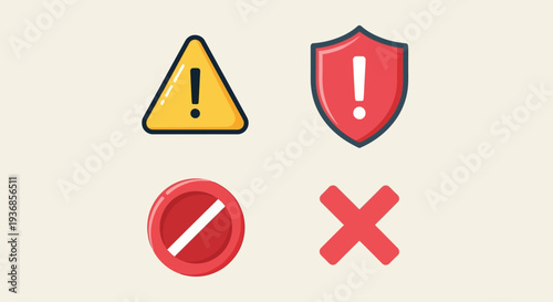 Warning Shield Prohibition Symbols Alert Icons.