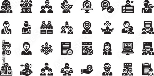 Business Management, Human Resources, and Team Collaboration Glyph Icon Set