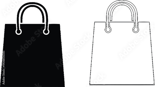 Black and white shopping bags with handles illustration
