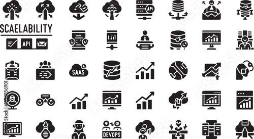 SaaS, Server Management, and Digital Transformation Vector Icon Collection