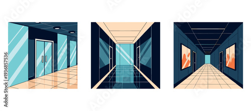 Empty corridors and hallways presented in modern interior