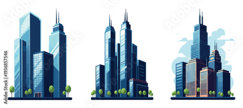 Modern skyscrapers grouped as urban high rise city skyline