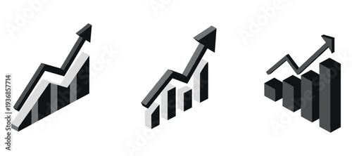 Upward trending bar charts and arrows indicating growth metrics