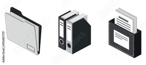 Office files organized standing on white background